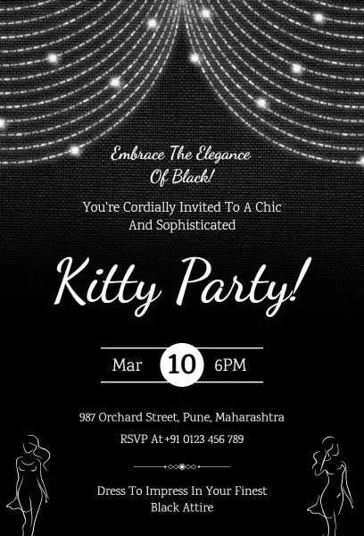 Chic Black Attire Elegant Kitty Party Invitation Template