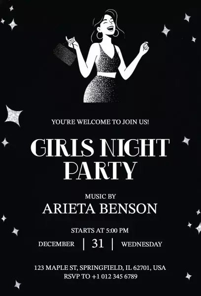 Chic Black Glamorous Ladies Night Out Party Invitation Template