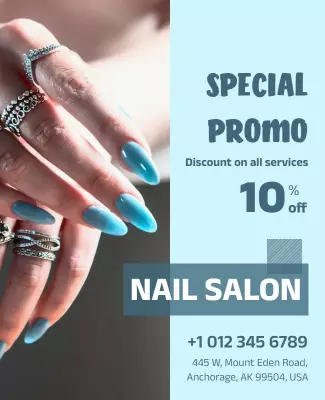 Chic Blue Nail Art Promotion for Salon Services Poster Template
