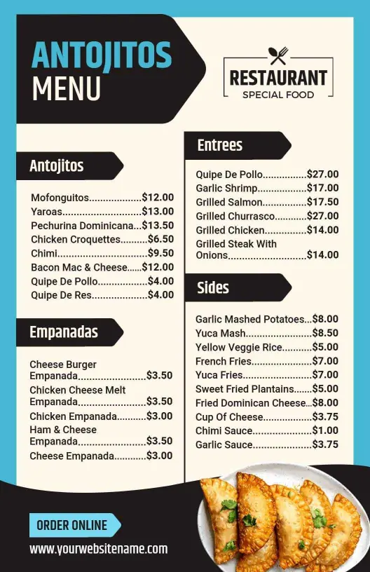 Chic Blue Theme Antojitos Dining Menu Template