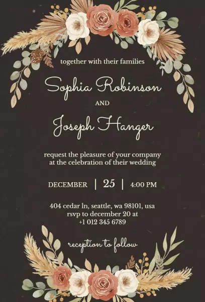 Chic Boho Floral Wedding Celebration Invitation Template