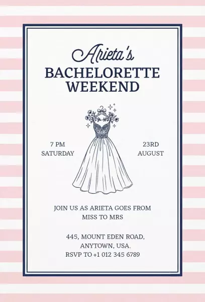 Chic Bridal Gown Bachelorette Party Weekend Invitation Template