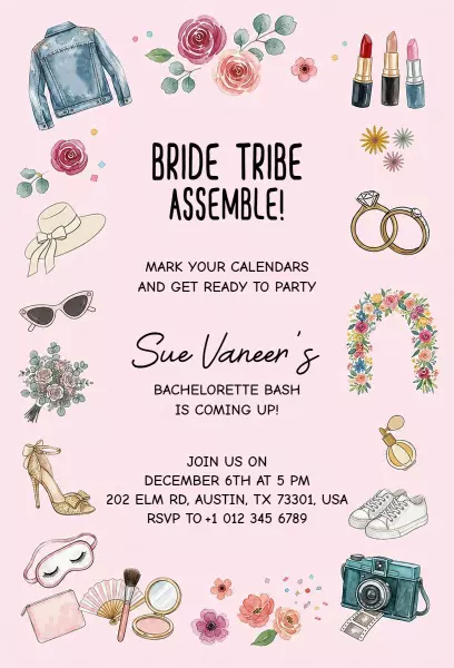 Chic Bride Tribe Glamorous Bachelorette Party Invitation Template