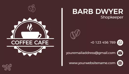 Chic Brown Coffee Cafe Shopkeeper Business Card Template
