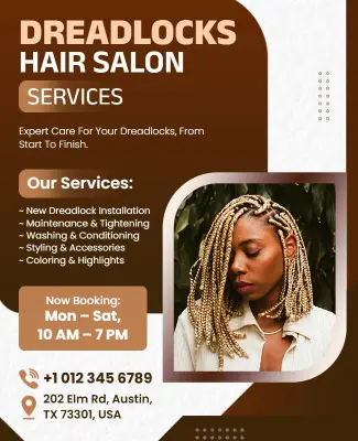 Chic Brown Dreadlock Styling and Care Salon Flyer Template
