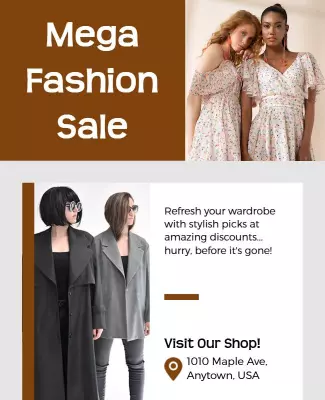 Chic Brown Mega Fashion Sale Discounted Apparel Poster Template