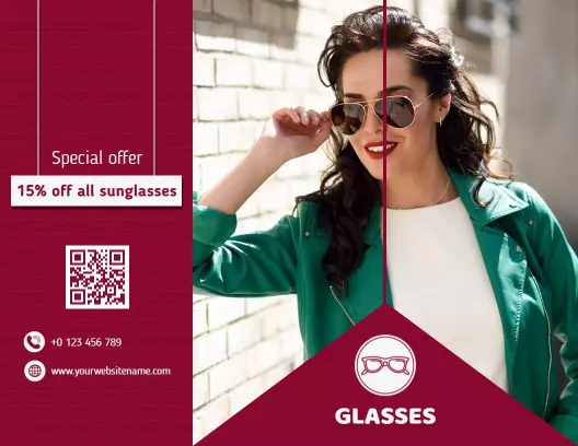 Chic Burgundy Sunglasses Collection Fashion Brochure Template