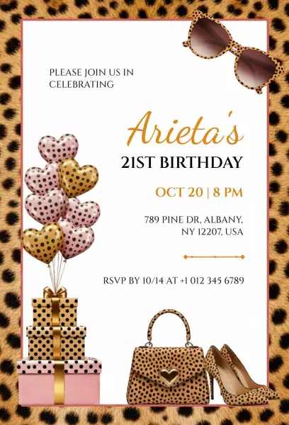 Chic Cheetah Print 21st Birthday Celebration Invitation Template
