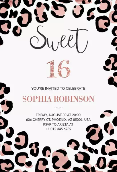 Chic Cheetah Print Sweet Sixteen Birthday Invitation Template