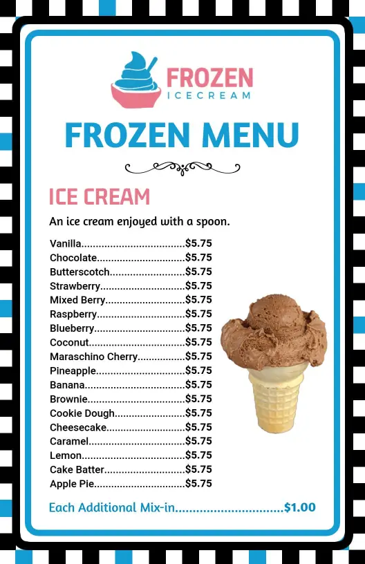 Chic Classic Design Frozen Food Flavor Options Menu Template
