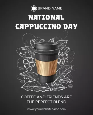 Chic Dark Coffee Theme for National Cappuccino Day Poster Template