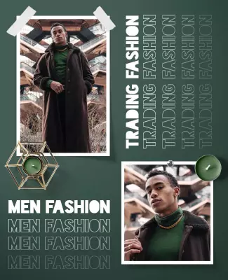 Chic Dark Green Men's Fashion Trend Showcase Flyer Template