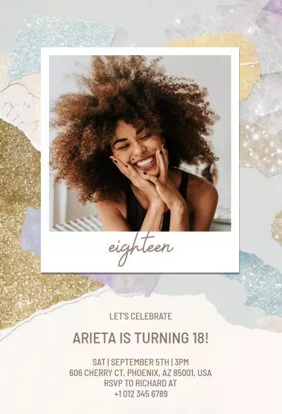 Chic Eighteen Photo Celebration Birthday Invitation Template