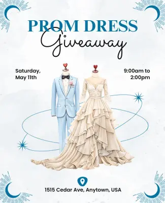 Chic Elegant Prom Dress Giveaway Celebration Flyer Template