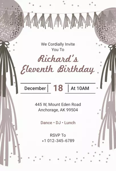 Chic Eleventh Birthday Celebration Invitation Template