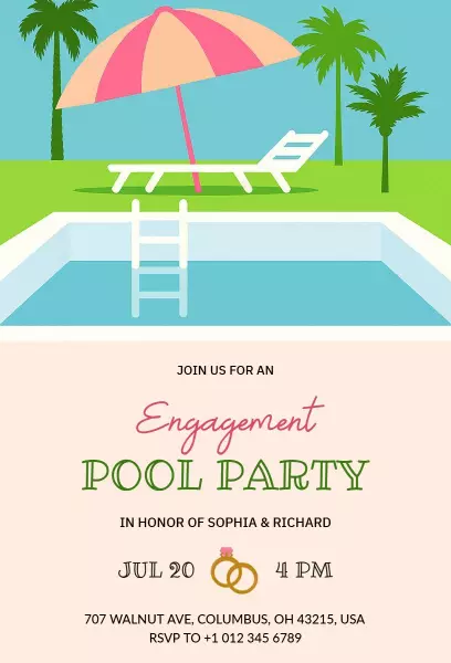 Chic Engagement Pool Party Summer Celebration Invitation Template