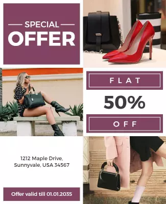 Chic Fashion Sale with Bold Red Shoes and Handbags Poster Template