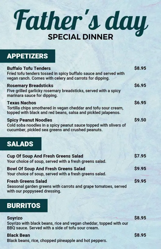 Chic Father's Day Dinner with Burritos Menu Template