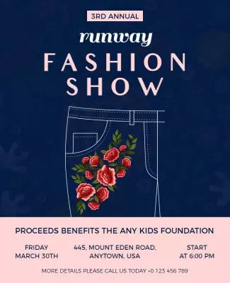 Chic Floral Denim Design for Runway Fashion Show Poster Template