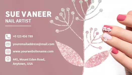 Chic Floral Design Pink Nail Artist Business Card Template