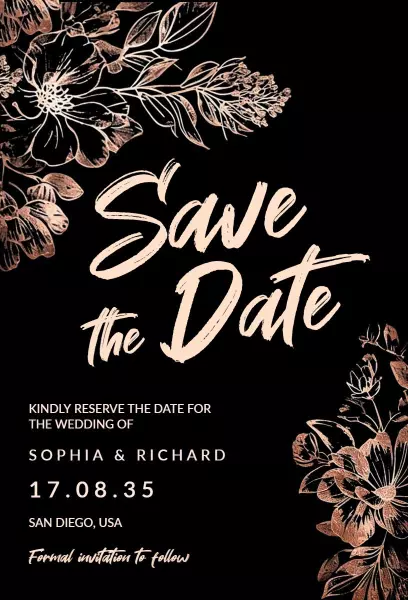 Chic Floral Design Save The Date Wedding Invitation Template
