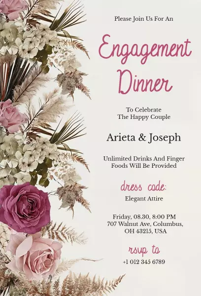Chic Floral Engagement Dinner Celebration Invitation Template