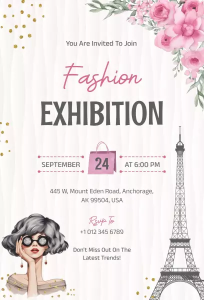 Chic Floral Fashion Exhibition Invitation Template