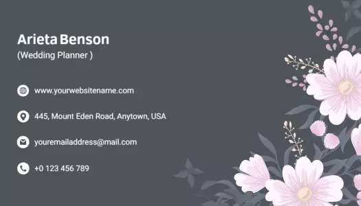 Chic Floral Gray Wedding Planner Business Card Template