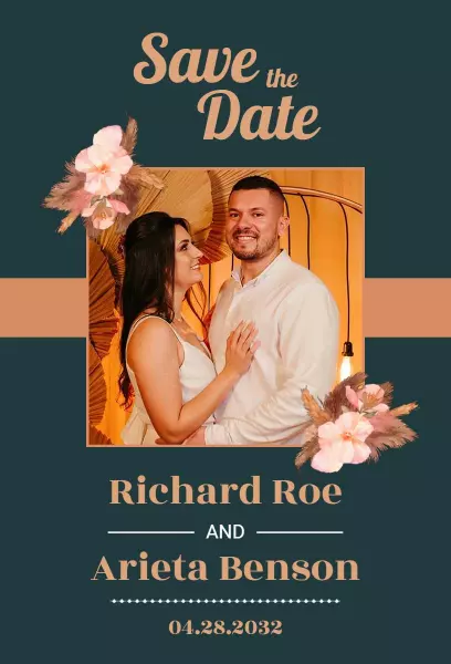 Chic Floral Green Save The Date Wedding Announcement Invitation Template