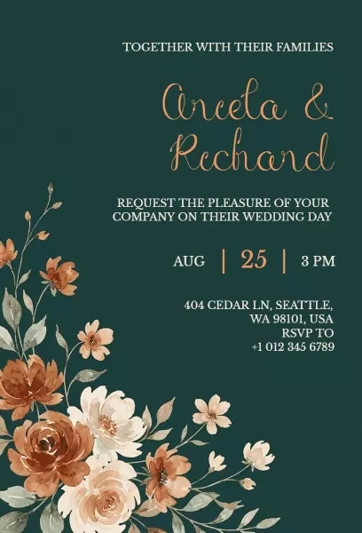 Chic Floral Greenery Wedding Ceremony Celebration Invitation Template