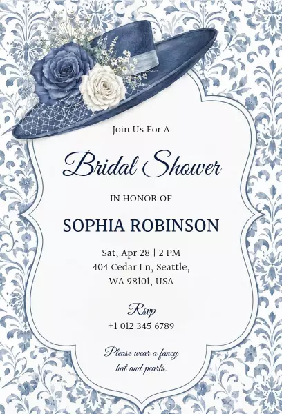 Chic Floral Hat Wedding Bridal Shower Invitation Template