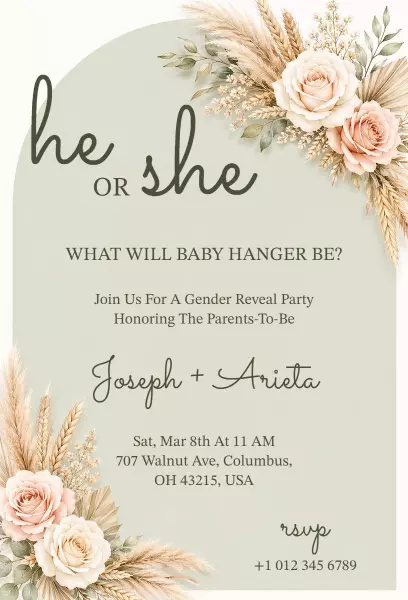 Chic Floral He or She Gender Reveal Party Invitation Template