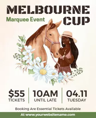Chic Floral Horse Racing Melbourne Cup Event Poster Template