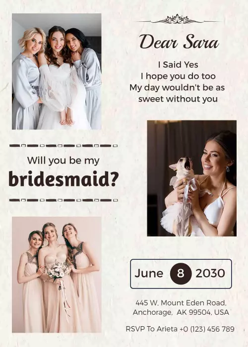 Chic Floral Proposal Be My Bridesmaid Invitation Template
