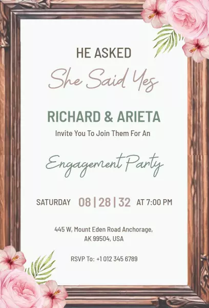 Chic Floral Rustic Engagement Party Invitation Template