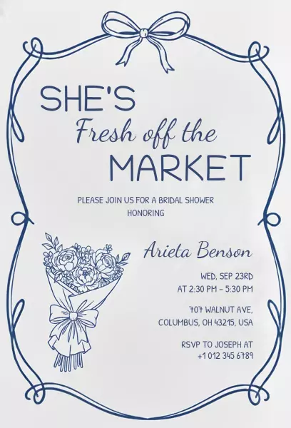 Chic Fresh Off the Market Bridal Shower Invitation Template