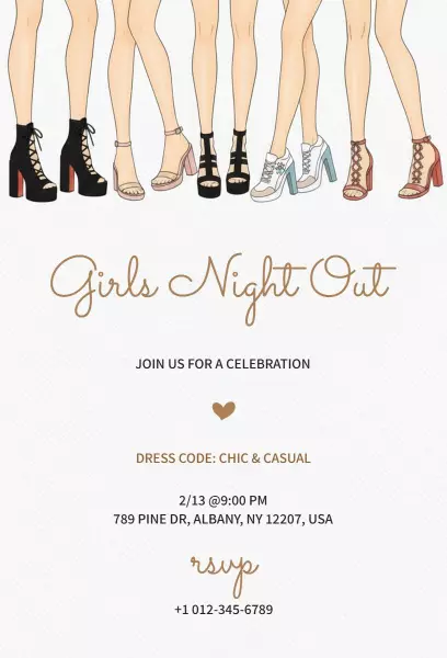 Chic Girls Night Out Celebration Stylish Evening Invitation Template