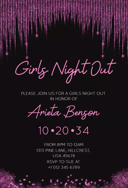 Chic Glam Pink Girls Night Out Celebration Invitation Template