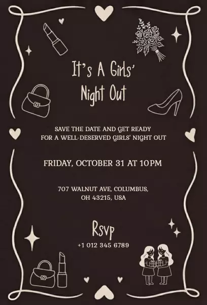 Chic Glamorous Girls Night Out Celebration Invitation Template