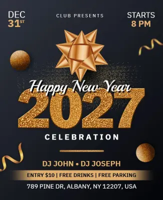 Chic Gold and Black 2027 New Year Celebration Flyer Template