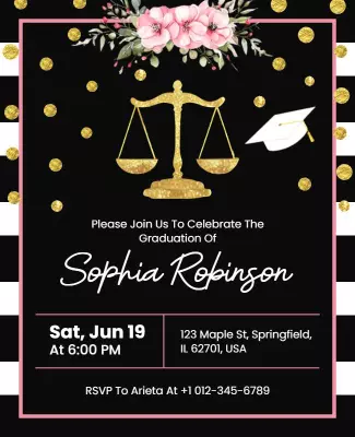 Chic Gold and Floral Law Graduation Announcement Poster Template