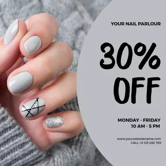 Chic Gray Nail Art Promotion with 30% Off Ad Template