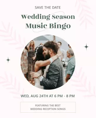 Chic Green Floral Wedding Season Music Bingo Poster Template