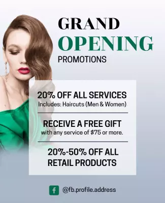Chic Green Grand Opening Promotions Beauty Salon Poster Template