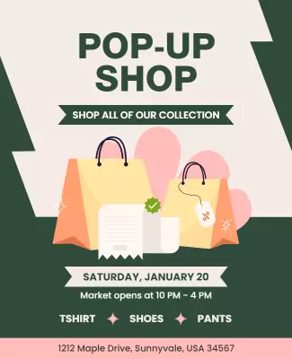 Chic Green Pop-Up Shop Shopping Event Poster Template