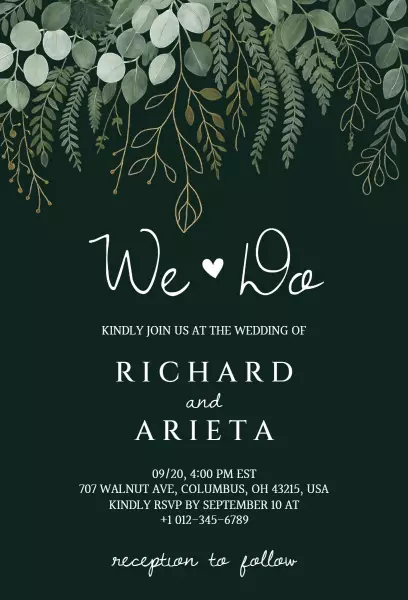 Chic Greenery Wedding Celebration Floral Invitation Template
