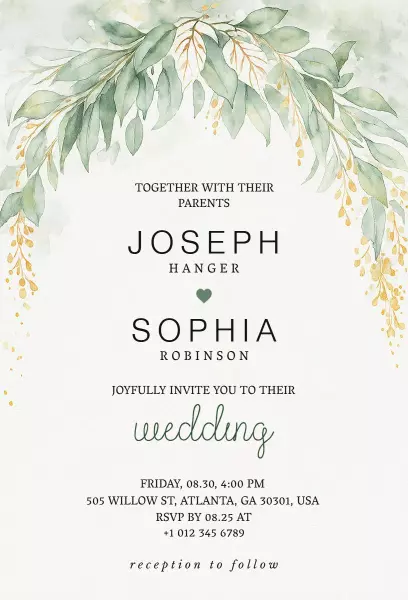 Chic Greenery Wedding Ceremony Celebration Invitation Template