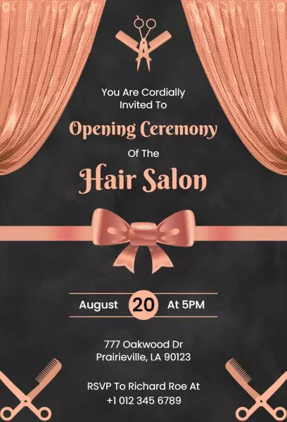Chic Hair Salon Grand Opening Celebration Invitation Template
