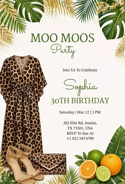 Chic Leopard Print Tropical 30th Birthday Celebration Invitation Template
