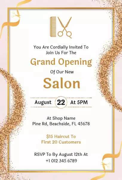 Chic Luxe Salon Grand Opening Celebration Invitation Template